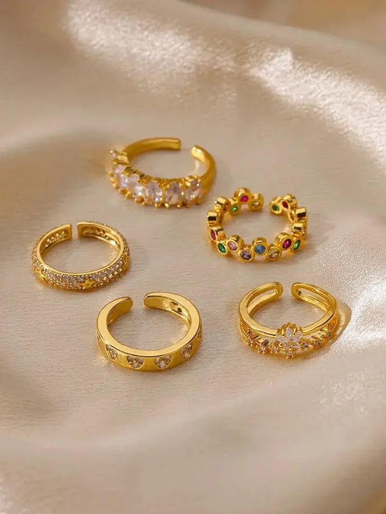 Zircon Geometric Heart Stainless Steel Gold Color Ring