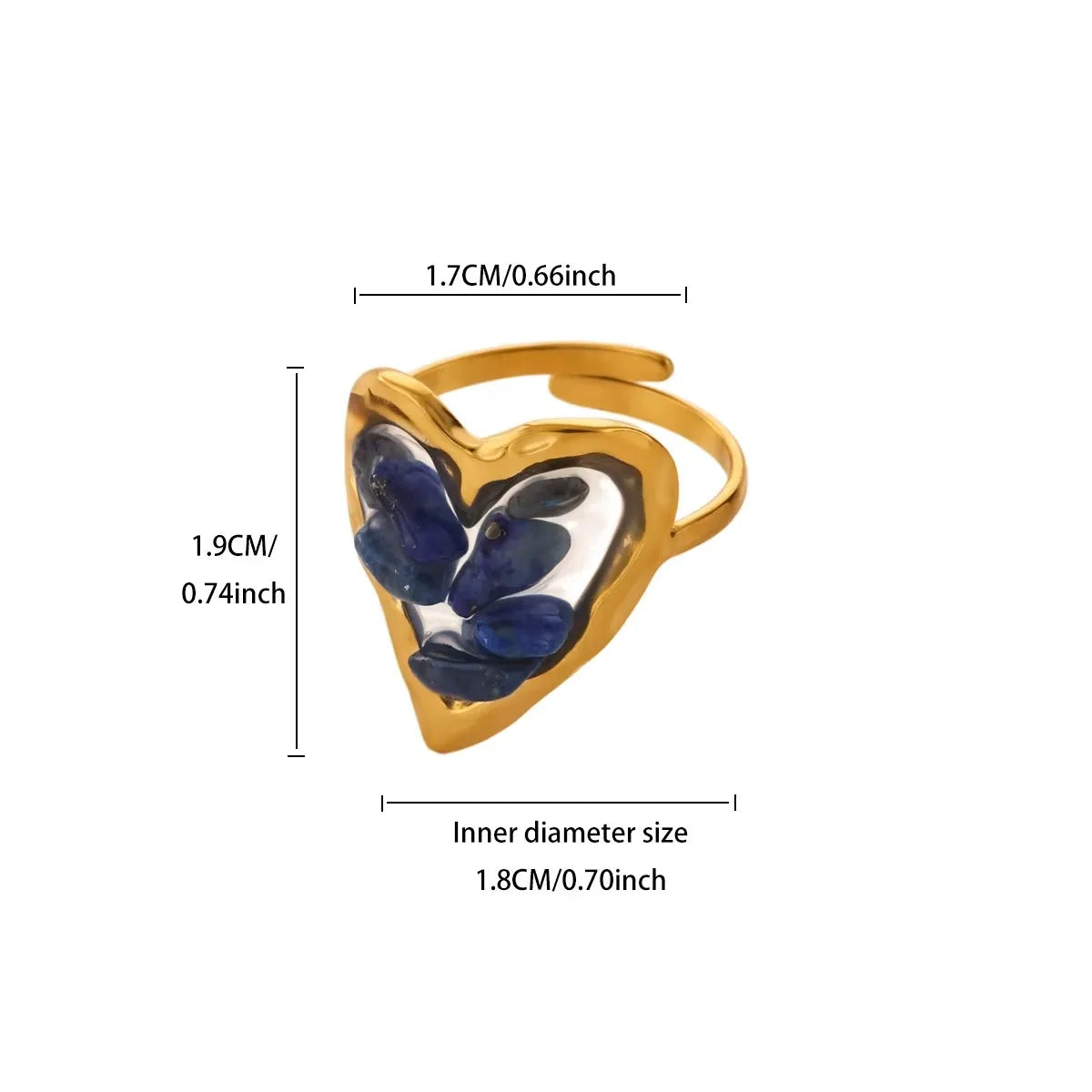 Zircon Geometric Heart Stainless Steel Gold Color Ring