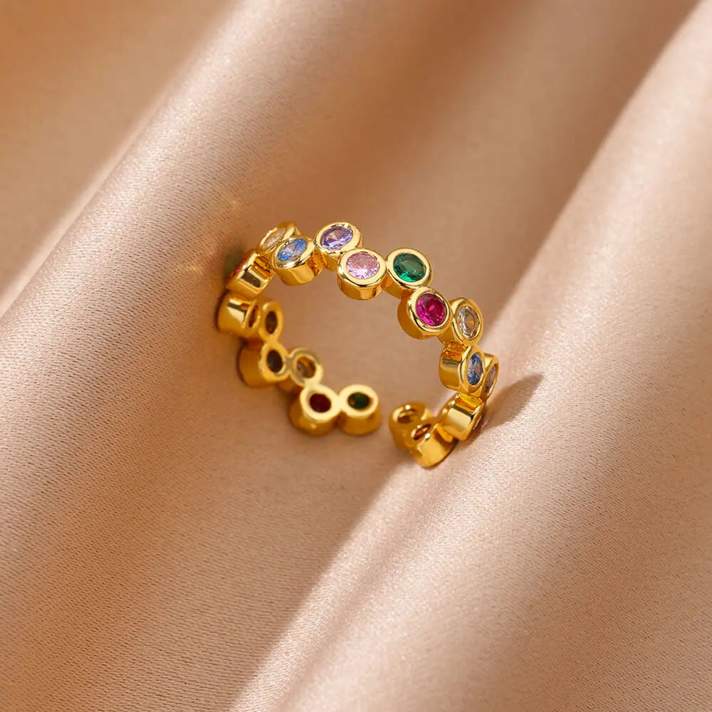Zircon Geometric Heart Stainless Steel Gold Color Ring