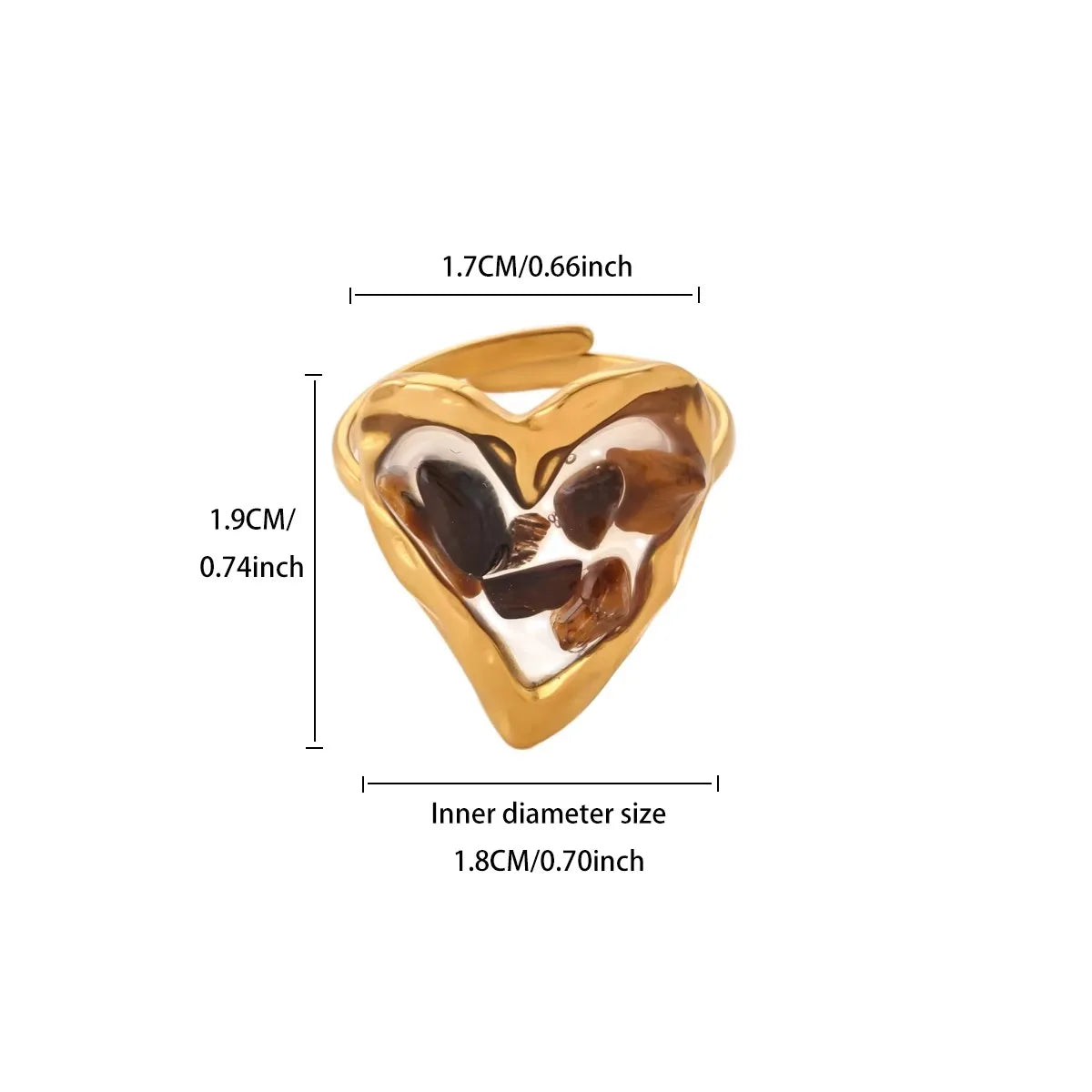 Zircon Geometric Heart Stainless Steel Gold Color Ring