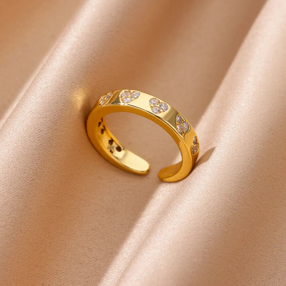 Zircon Geometric Heart Stainless Steel Gold Color Ring