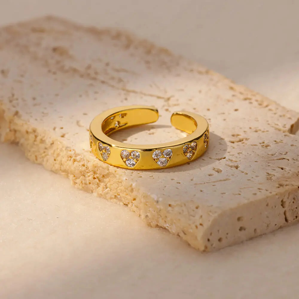 Zircon Geometric Heart Stainless Steel Gold Color Ring