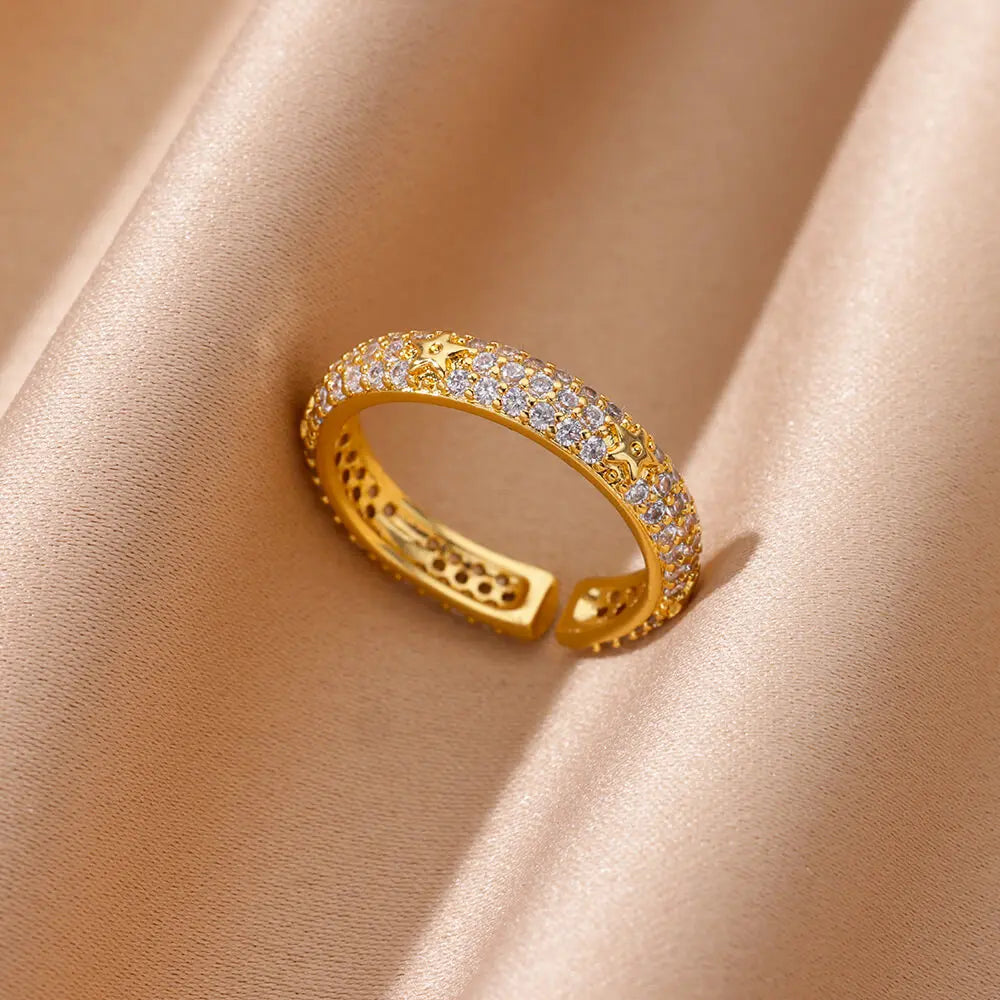 Zircon Geometric Heart Stainless Steel Gold Color Ring