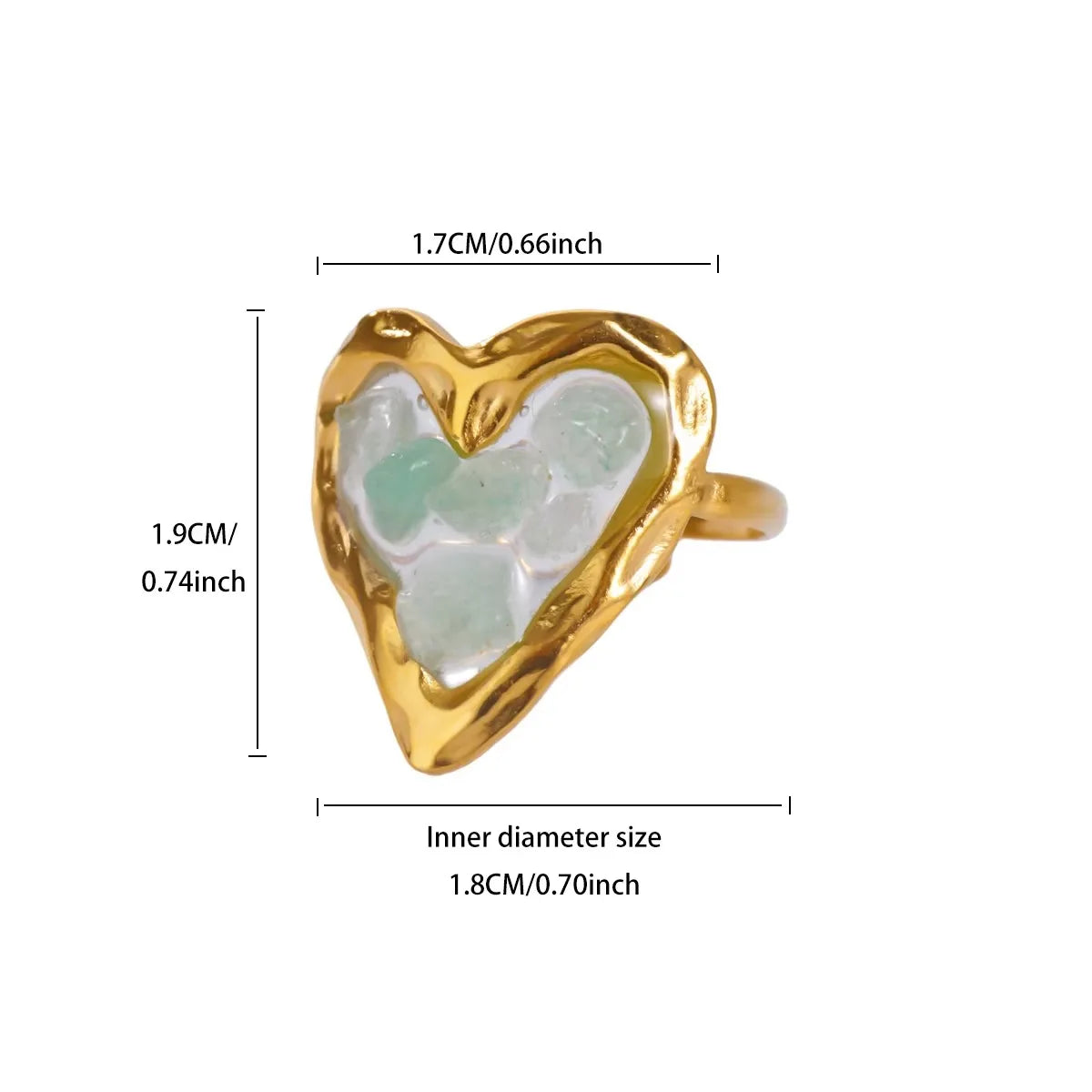 Zircon Geometric Heart Stainless Steel Gold Color Ring