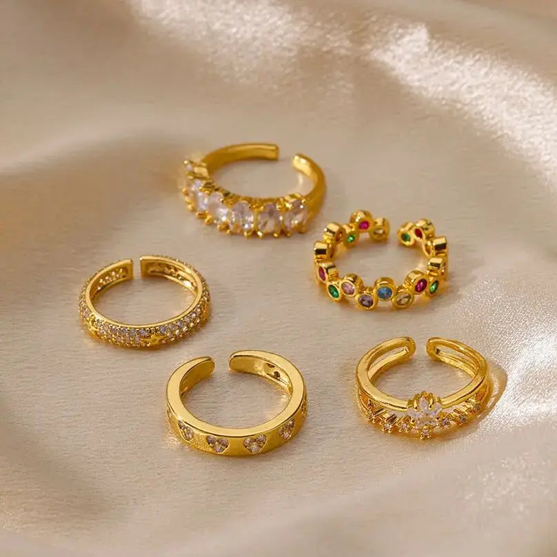 Zircon Geometric Heart Stainless Steel Gold Color Ring