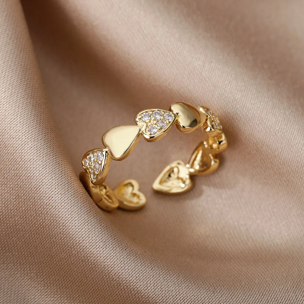 Zircon Geometric Heart Stainless Steel Gold Color Ring