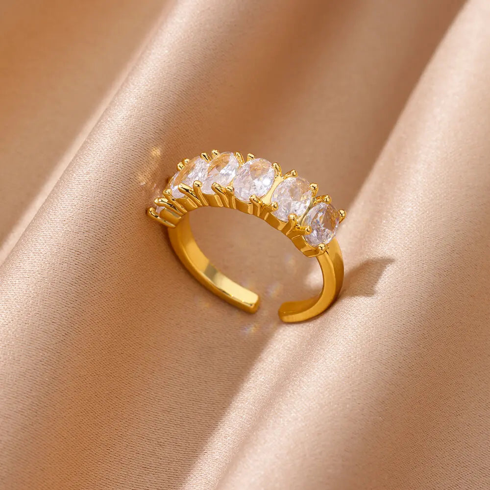 Zircon Geometric Heart Stainless Steel Gold Color Ring