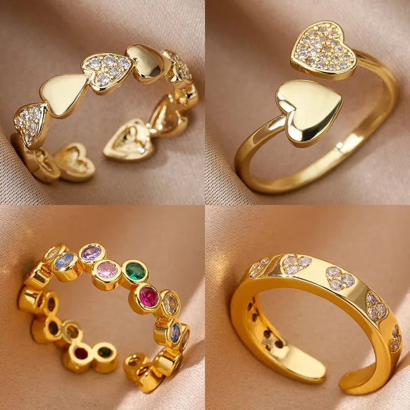 Zircon Geometric Heart Stainless Steel Gold Color Ring