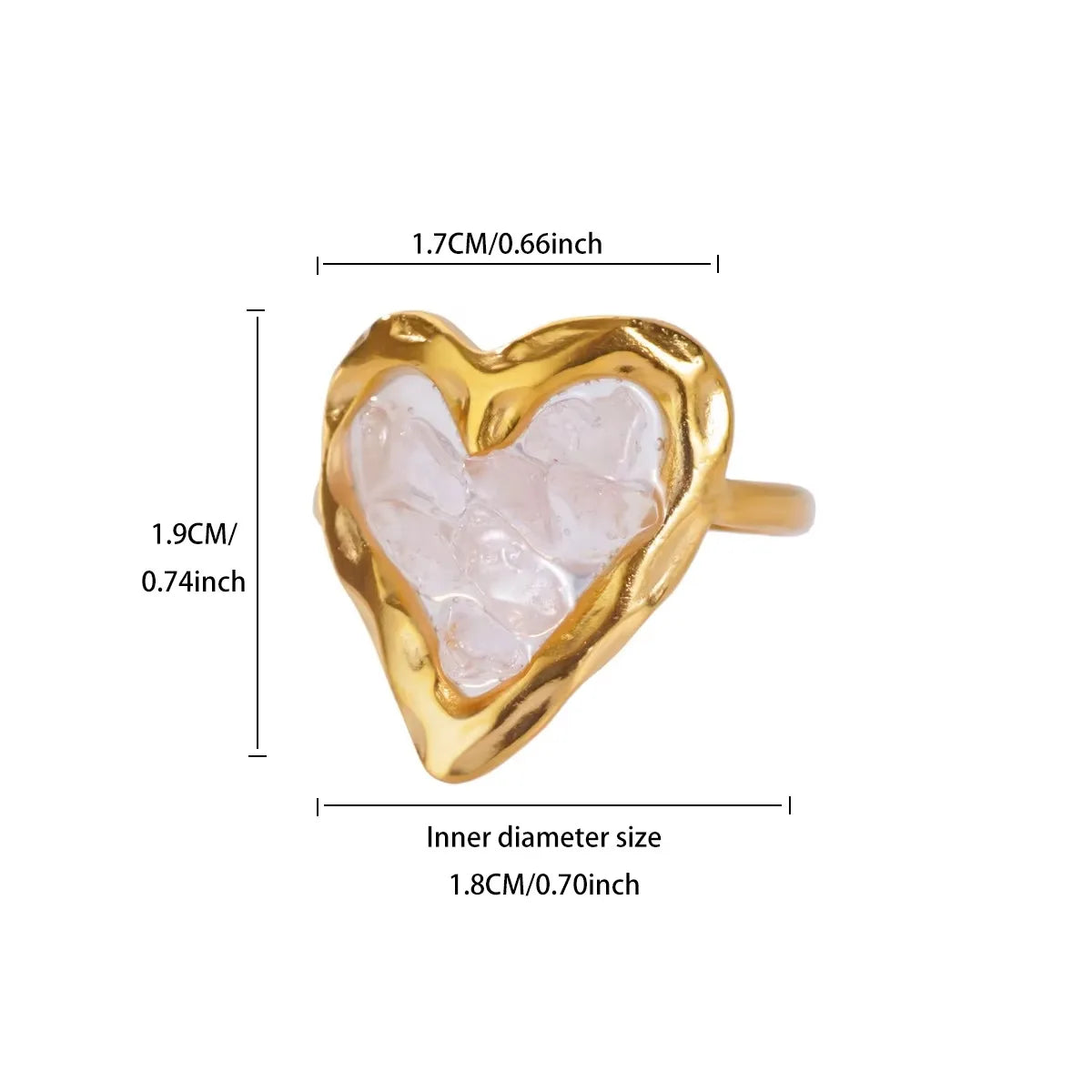 Zircon Geometric Heart Stainless Steel Gold Color Ring